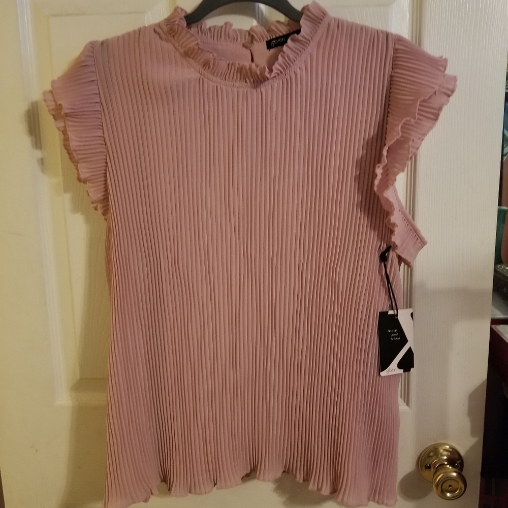 Gibson Pleated Ruffle Sleeve Blouse Color Blush